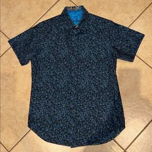 Robert Graham Blue Short Sleeve Button Down Shirt Sz XS